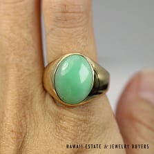 Green Jade Gypsy Set 14K Yellow Gold Ring Size 8