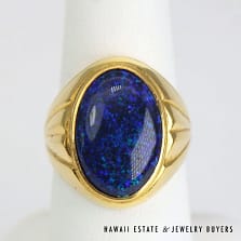 Smoked Blue Opal 22K Yellow Gold Gents Ring Size 8