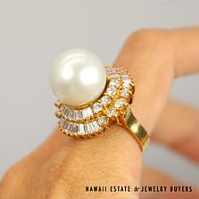 15mm South Sea Pearl & 3.25ctw Diamond 18K Yellow Gold Ring Size 7