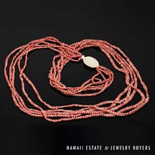 5-Strand Ni'ihau Shell Lei: Maunaloa Kahelelani Akala Pua 36 inches #HC070122-04