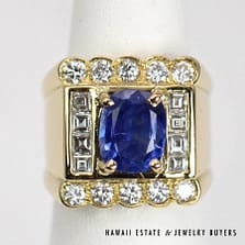 16.5g 18KYG 3.09ct Oval Blue Sapphire 1.70ctw Diamond Ring Size 6.75