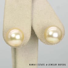12mm South Sea Pearl 14K Yellow Gold Stud Earrings