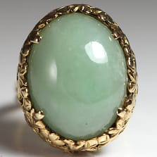 Ming's Green Jade Cabochon Flower Border Ring