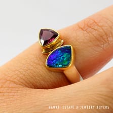 0.70ct Pink Tourmaline and Boulder Opal 14K 2Tone Ring Size 6