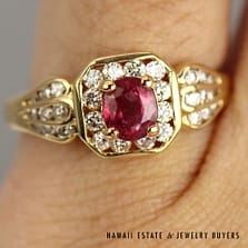 0.54ct Oval Ruby & 0.56ctw 18K Yellow Gold Ring Size 3.5