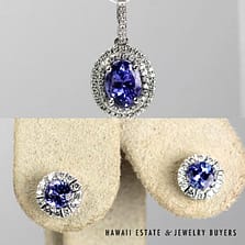 2.50CTW Tanzanite & 0.66CTW Diamond 14K White Gold Pendant & Earring Set