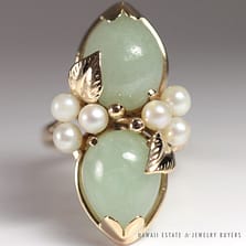 Ming's Hawaii Pear Jade Pearl Twin Ring