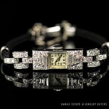 1930's ANTIQUE ART DECO DIAMOND BAGUETTE WRIST WATCH WORKING CONDITION