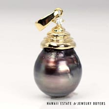 14mm Tahitian Pearl & 0.04ct Diamond 14K Yellow Gold Pendant