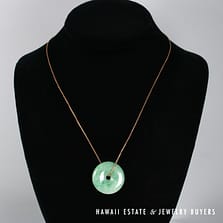 Mottled Green Jade Donut 18K Rose Gold Pendant with Adjustable Box Chain