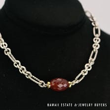 David Yurman Briolette Carnelian Figaro Sterling Silver 18K Gold Necklace 15"