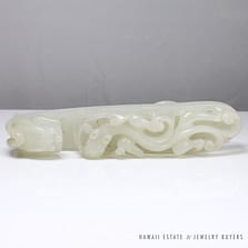VINTAGE MUTTON FAT JADE CARVED CHINESE DRAGONS BELT BUCKLE PIECE