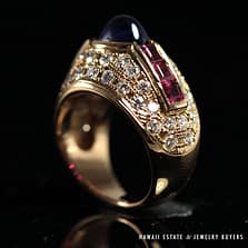 Sapphire Ruby 18K Yellow Gold Pinkie Ring