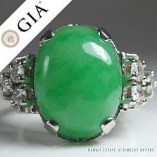 GIA Certified Oval Green Jade Diamond Platinum Ring
