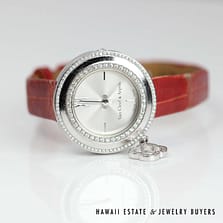 Van Cleef & Arpels 18k White Gold Watch with Diamond Bezel & Charm Model HH50017