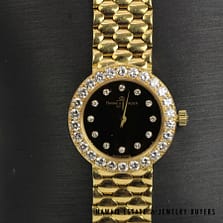 Baume & Mercier 46.36g 18KYG Black Diamond Dial Diamond Bezel Ladies Watch Size 6