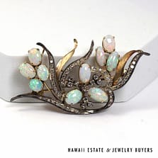 Vintage 1ctw Opal 0.50ctw Diamond 12K & Sterling Silver Brooch