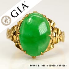 GIA Type A Green Jade Oval Ring 20k Yellow Gold 10x14mm Size 7