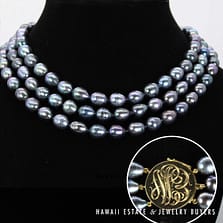 Triple Strand 10mm Baroque Black Pearl Necklace with 18k Yellow Gold Monogram Clasp