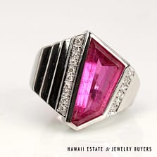 15.6g Platinum 4.37 Pink Tourmaline 0.14ctw Diamond Ring Size 6