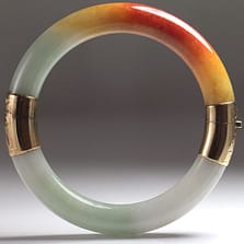 Ming's Hawaii 14K Yellow Gold Jade Hinged Bangle