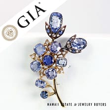GIA Antique 25.65ctw Sapphire & 0.30ctw Rose Cut Diamond 14K Yellow Gold Brooch