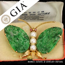 GIA Type A Antique 1940s Jade Butterfly with Box