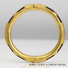 Black Coral 24K Yellow Gold Hinged Bangle Bracelet Size 6.25