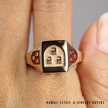 Grenfell Crest Gents Ring 14k Yellow Gold Size 10, 17.3g