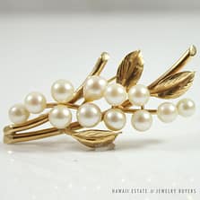 Ming's Hawaii Pearl Floral 14K Yellow Gold Brooch Pin