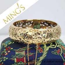 Ming's 35.7g 14KYG Shou 20mm Hinged Bangle Bracelet Size 7 with Box