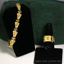 MARAMENOS & PATERA DIAMOND 18K YELLOW GOLD SYMMETRY COLLECTION 1990'S BRACELET & RING SET