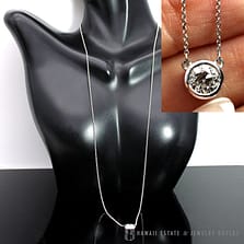 1.01CT I VS1 OLD EURO CUT DIAMOND BEZEL SET 14K WHITE GOLD NECKLACE 20"