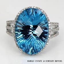 18K White Gold Swiss Blue Topaz and Diamond Ring SIZE 7 #2858-06