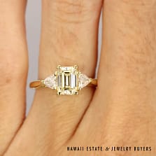 1.50ctw Diamond Engagement Emerald Cut and Trillion 18K Yellow Gold Ring Size 4