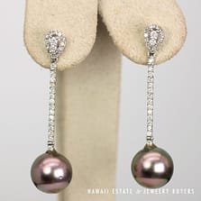 11.5mm Tahitian Pearl & 0.65CTW Diamond 14k White Gold 45mm Drop Earrings