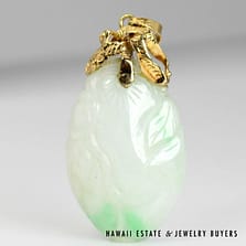Jade Moss in Snow 14K yellow Gold Pendant 36x20mm