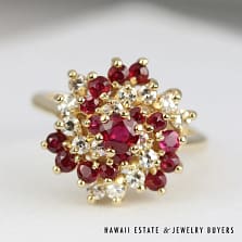 1ctw Ruby 0.30ctw Diamond Swirl 4.9g 14K Yellow Gold Ring Size 4.5