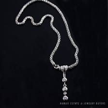 Diamond Drop Bezel Set Pendant & Rolo 14K White Gold Italy Designer Necklace