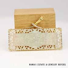 Na Hoku 0.12ctw Diamond Rare Mother of Pearl Gambling Chip 18k Yellow Gold Pendant Measures 70x49mm, 20.7g