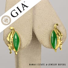 GIA Type A Green Jade Pierced Earrings 20k/14k Yellow Gold Screw Back