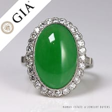 GIA NATURAL IMPERIAL GREEN JADE DOUBLE CABOCHON DIAMOND PLATINUM RING SIZE 5.75
