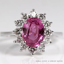 2.72CT HOT PINK SAPPHIRE OVAL & DIAMOND 14K WHITE GOLD RING SIZE 7 W/ GEMOLOGIST APPRAISAL