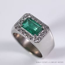 Emerald & Diamond 18K White Gold Men's Ring