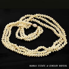 3-Strand Ni'ihau Shell Lei: Pikake Momi Ke'oke'o 35 inches #CT070822-02