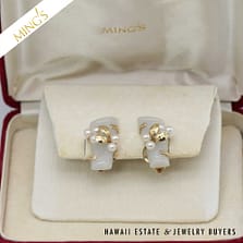 MING'S 11g 14KYG LIGHT GRAY JADE BAMBOO PEARL CLUSTER CLIP EARRINGS w/MING'S BOX