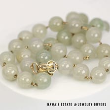 103.8g 14KYG 12mm Pale Green Jade Bead 22" Necklace