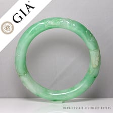 GIA CERTIFIED RARE 1950s TYPE A JADEITE MOTTLED GREEN CARVED BANGLE BRACELET
