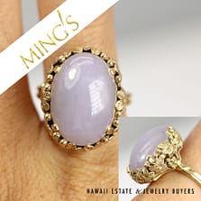 Ming's 10.2g 14KYG Lavender Jade Cab Ring Size 7.5