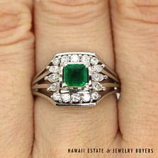 Platinum Emerals and Diamond Ring SIZE 6 #2827-02